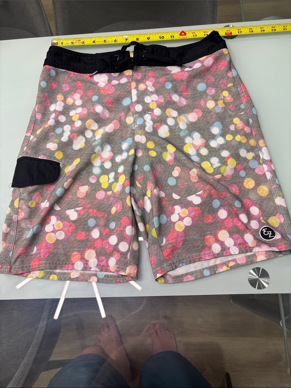 Ezekiel Gray Swim Shorts with Pink Yellow Blue Dot Print